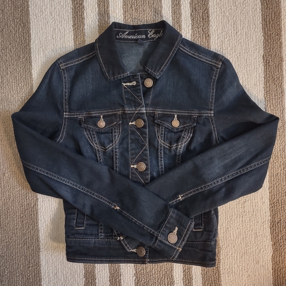 American Eagle Outfitters Jean Jacket In Dark Blue Size XS - Picture 5 of 7